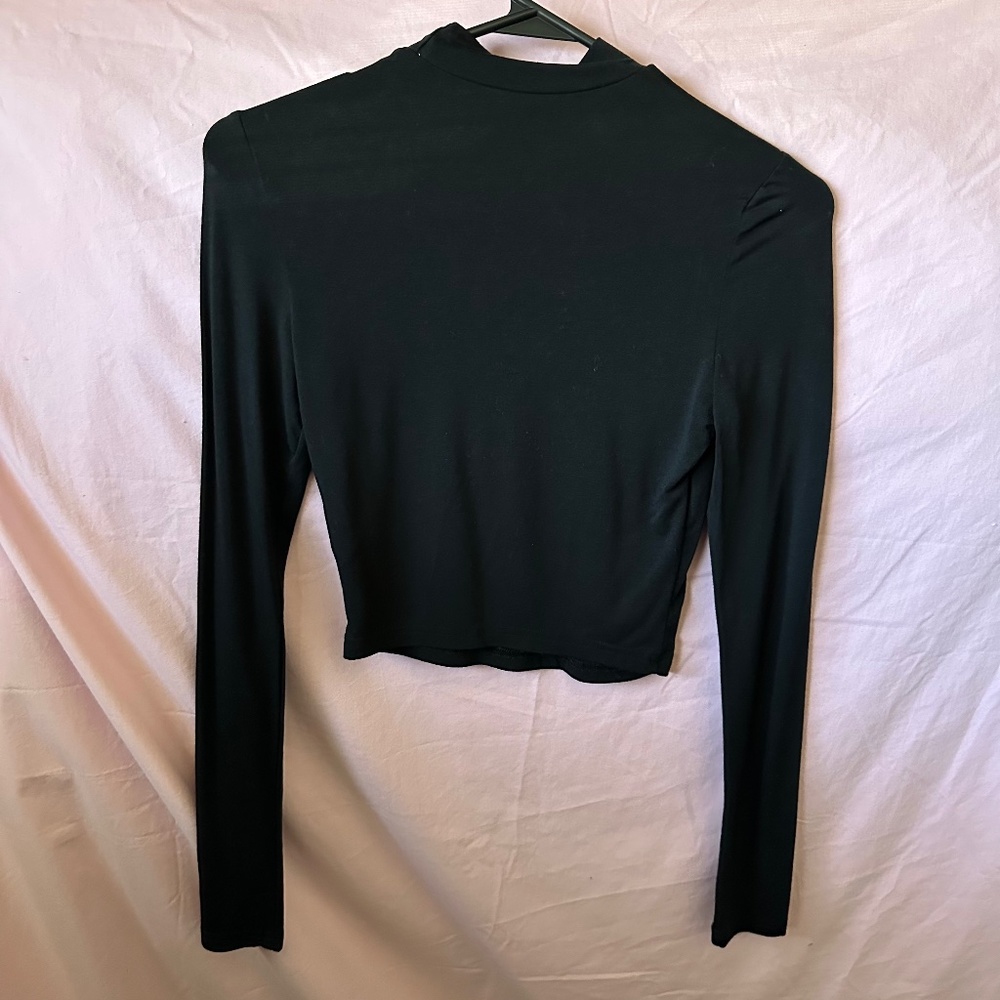Black short turtle neck long sleeve sheer shirt